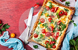 Tomato puff pastry tart photo