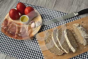 Delicius ham toast with tomato photo