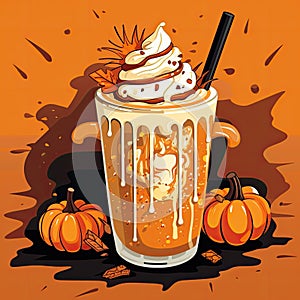 Delicous pumpkin spice latte coffee illustration photo