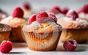 Delight in homemade goodness with fresh, delicious raspberry muffins.