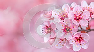 Delight in pink cherry blossoms blooming against a soft, blurred backdrop, capturing the essence of springtime beauty