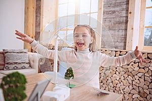 Delighted cheerful girl having fun