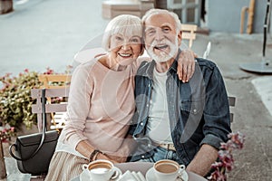 Delighted nice couple enjoying their time together