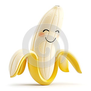 Delighted peeled banana character with a grin photo