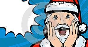 Delighted Santa Claus. Christmas vector illustration in pop art retro comic style