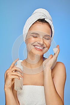 delighted woman with closed eyes and
