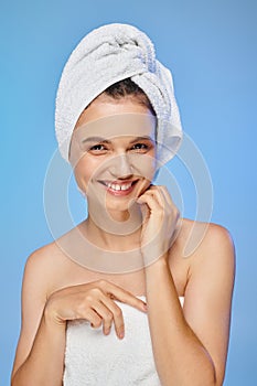 delighted woman with glowing skin and