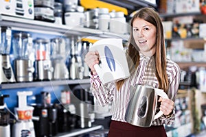 delighted young woman with purchase