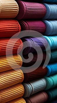 A delightful array of multicolored fabrics presented on matting texture background