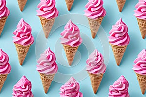 A Delightful Array of Strawberry Ice Cream Cones Under the Summer Sun. Generative AI