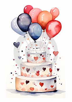 Delightful Celebrations: A Whimsical Cake Balloon Heart Illustra