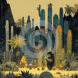 Delightful Desert Garden Illustration