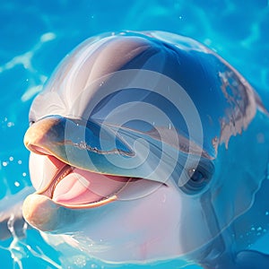 Delightful encounter dolphin smiles in a close up with engaging eyes