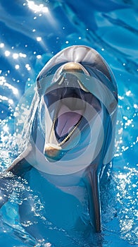 Delightful encounter dolphin smiles in a close up with engaging eyes