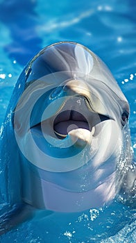 Delightful encounter dolphin smiles in a close up with engaging eyes