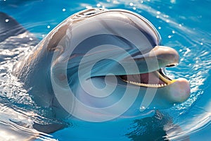 Delightful encounter dolphin smiles in a close up with engaging eyes