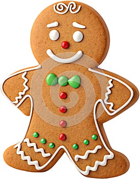 Charming gingerbread cookie cartoon with festive design and details. photo
