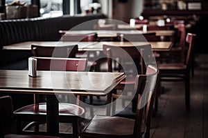 A delightful image capturing the ambiance of a restaurant or coffee shop with well-arranged tables and chairs.