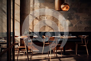 A delightful image capturing the ambiance of a restaurant or coffee shop with well-arranged tables and chairs.