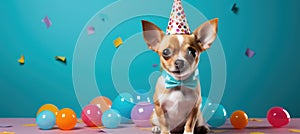 In this delightful image, a dog dons a party hat, creating a playful atmosphere as it extends a heartwarming birthday