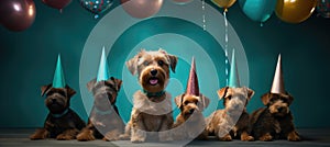 In this delightful image, a dog dons a party hat, creating a playful atmosphere as it extends a heartwarming birthday