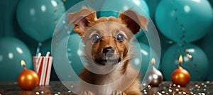 In this delightful image, a dog dons a party hat, creating a playful atmosphere as it extends a heartwarming birthday