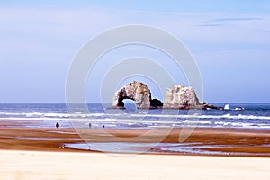 Delightful nice panorama of Pacific coast with sand and lazy wav