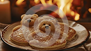 These delightful pancakes in the shape of cuddly teddy bears are the epitome of a cozy breakfast. Enjoy them by the fire photo