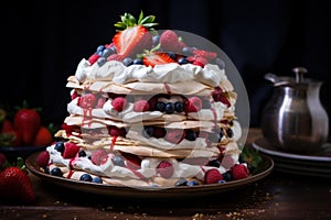 Delightful Pavlova cake berries kitchen. Generate Ai