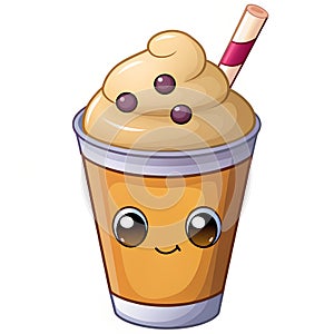 Delightful peanut butter milkshake illustration in a yellow cup.