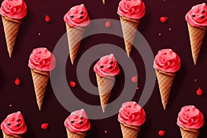 Delightful Red ice cream background. Generate Ai