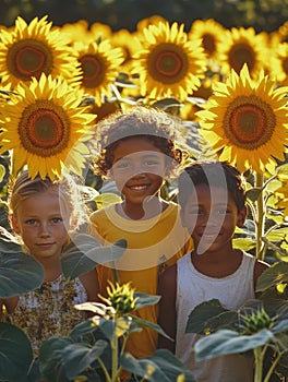 Joyful Family Poses in Sunflower Field photo