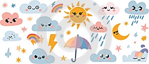 Cute weather illustrations seamless pattern elements