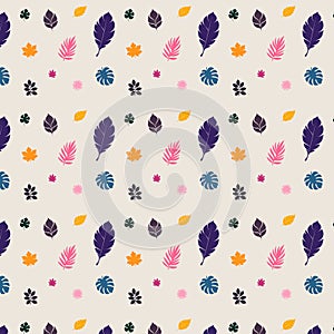 Whimsical Childish Pattern with Colorful Leaves and Hand-Drawn Geometric Shapes photo
