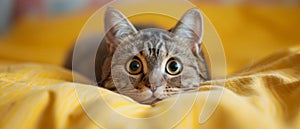 Delightful Sight Startled Cat With Wide Eyes On Yellow Backdrop