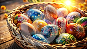 Delightful Springtime Easter Basket Filled with Vibrant Painted Eggs A Festive Celebration of Spring and Easter