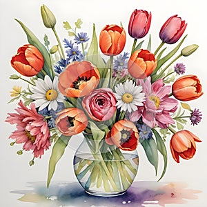 delightful vase filled with spring flowers.