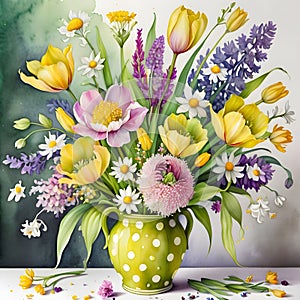 delightful vase filled with spring flowers.