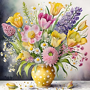 delightful vase filled with spring flowers.