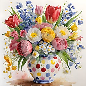 delightful vase filled with spring flowers.