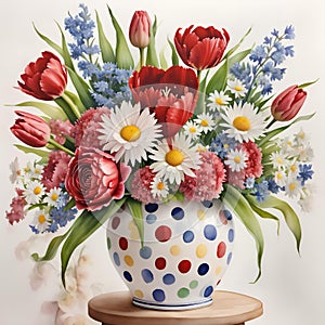 delightful vase filled with spring flowers.