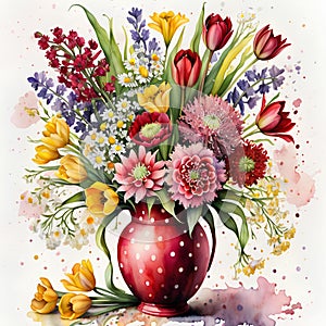 delightful vase filled with spring flowers.