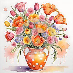 delightful vase filled with spring flowers.