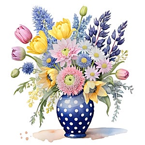 delightful vase filled with spring flowers.