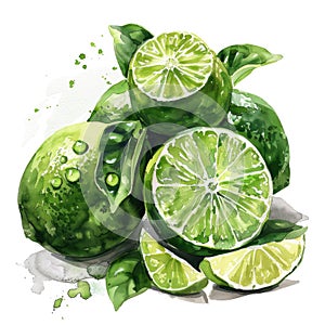 A delightful watercolor depiction of juicy lime wedges