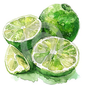 A delightful watercolor depiction of juicy lime wedges