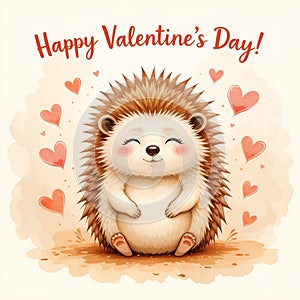 Whimsical Watercolor Hedgehog with Floating Hearts â Valentine\'s Day Illustration photo