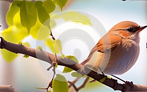 Delightfully Beautiful Nightingale Bird Perched on a Flowering Tree.