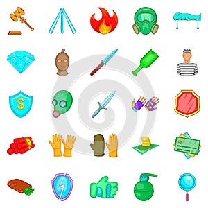 Delinquency icons set, cartoon style