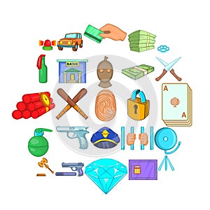 Delinquency icons set, cartoon style